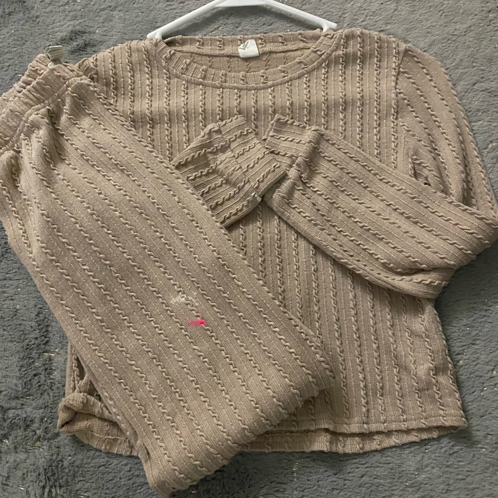 SHEIN Taupe Textured Sweater Set